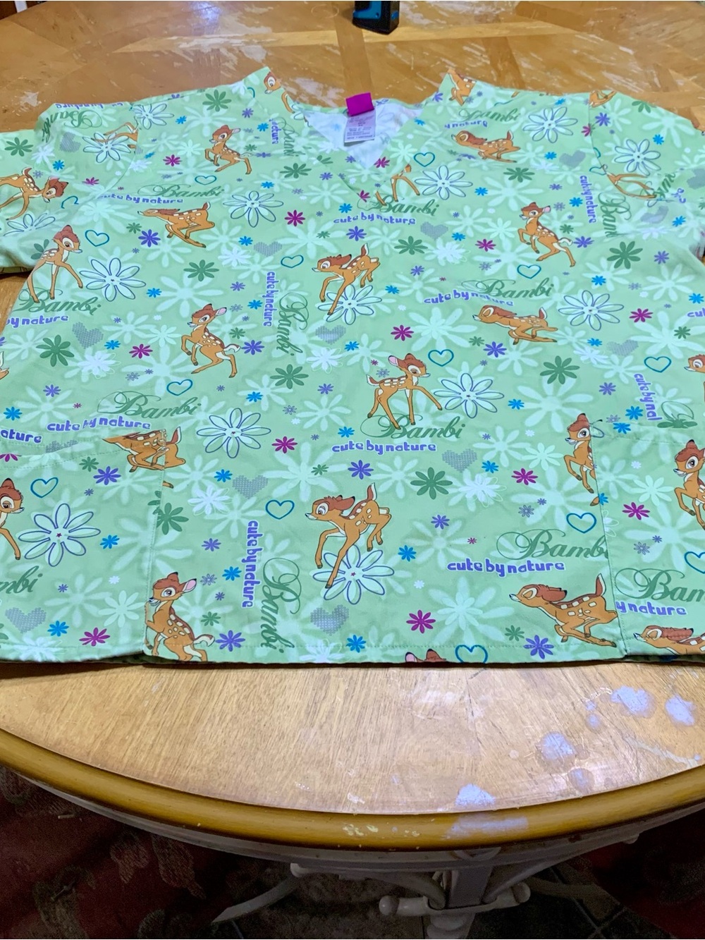 Disney Bambi Floral Green Scrub Top 3x